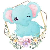 mignon bébé éléphant en illustration aquarelle vecteur