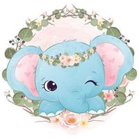 mignon bébé éléphant en illustration aquarelle vecteur