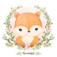 adorable petit renard en illustration aquarelle vecteur