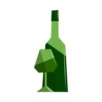 vert abstrait du vin bouteille avec verre. géométrique formes dans Facile objets. plat vecteur illustration.