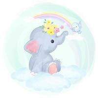 mignon bébé éléphant en illustration aquarelle vecteur