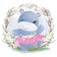 hippopotame dansant mignon en illustration aquarelle vecteur