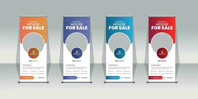 agence immobilière roll up banner design ou pull up banner template vecteur