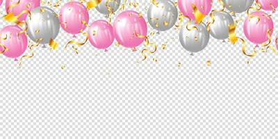 rose et blanc des ballons avec hélium des ballons isolé dans le air pour anniversaire, anniversaire, fête, un événement conception vecteur illustration Contexte