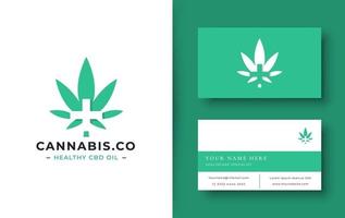 logo de cannabis vert avec carte de visite vecteur