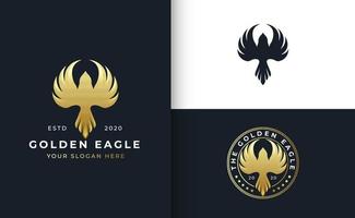 création de logo oiseau doré avec modèle de badge vecteur