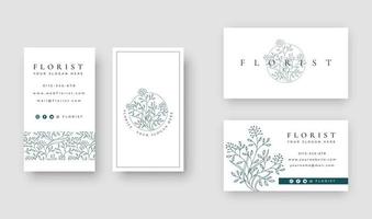 logo floral minimal avec modèle de carte de visite vecteur