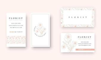 logo floral minimal avec modèle de carte de visite vecteur