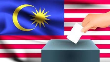 drapeau de la malaisie, vote à la main des hommes avec le drapeau de la malaisie conceptbackground vecteur