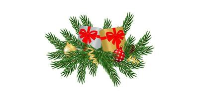 joyeux Noël et content Nouveau an. salutation carte avec arbre branches, Noël jouets et pin cônes sur blanc Contexte. vecteur illustration. eps dix