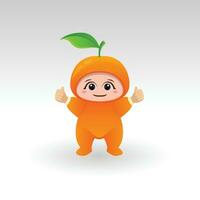 vecteur Orange fruit kawaii dessin animé personnage vecteur marrant Orange fruit kawaii illustration