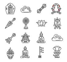 bouddhisme religion Icônes, Bouddha dharma symboles vecteur