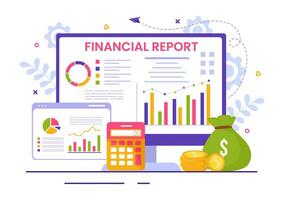 financier rapport vecteur illustration avec Les données graphiques, graphiques et diagrammes sur la finance transaction, une analyse et statistique en ligne dans plat Contexte