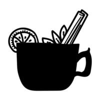 silhouette tasses avec chaud boire, café ou thé avec cannelle et agrumes vecteur