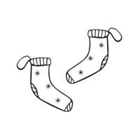 chaussettes chaudes d'hiver bottes en feutre de laine, illustration de vecteur de dessin animé de style doodle. isolé sur blanc