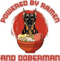 ramen Sushi dobermann chien T-shirt vecteur