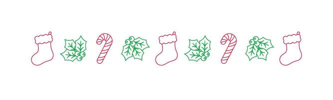 Noël à thème décoratif frontière et texte séparateur, Noël stockage, bonbons canne et du gui modèle griffonnage. vecteur illustration.