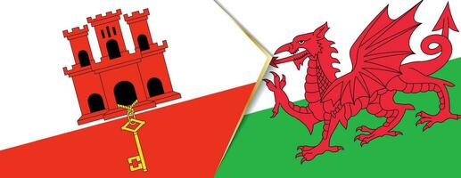 Gibraltar et Pays de Galles drapeaux, deux vecteur drapeaux.