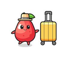 illustration de dessin animé de pomme d'eau avec des bagages en vacances vecteur