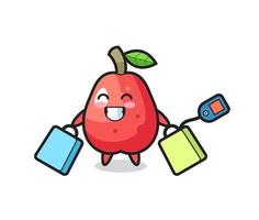 caricature de mascotte pomme d'eau tenant un sac à provisions vecteur