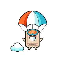 le dessin animé de mascotte de billet fait du parachutisme avec un geste heureux vecteur