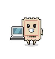 mascotte, illustration, de, billet, à, a, ordinateur portable vecteur