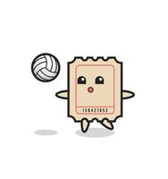 dessin animé de personnage de billet joue au volley-ball vecteur