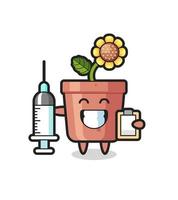 illustration de mascotte de pot de tournesol en tant que médecin vecteur