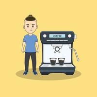 l'homme se tient avec une machine à café