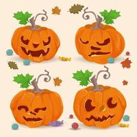 ensemble de 5 de quatre citrouilles illustration plate pour halloween vecteur