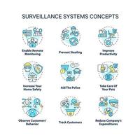 Ensemble d'icônes de concept de systèmes de surveillance vecteur