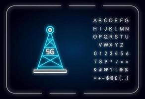 icône de néon de la tour cellulaire 5g vecteur