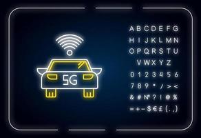 Icône de néon de voiture intelligente 5g vecteur