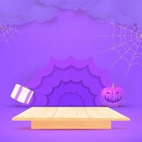 conception de vente d'halloween avec table en bois. vecteur