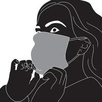 femme ajustant sa silhouette de personnage de masque facial sur fond blanc vecteur