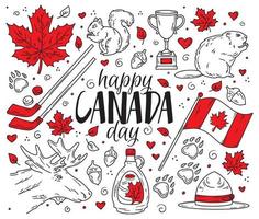 bonne fête nationale du canada, un ensemble d'icônes de style doodle vecteur