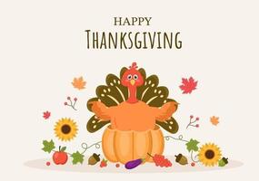 joyeux thanksgiving avec illustration vectorielle de dinde de dessin animé vecteur