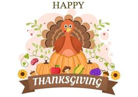 joyeux thanksgiving avec illustration vectorielle de dinde de dessin animé vecteur