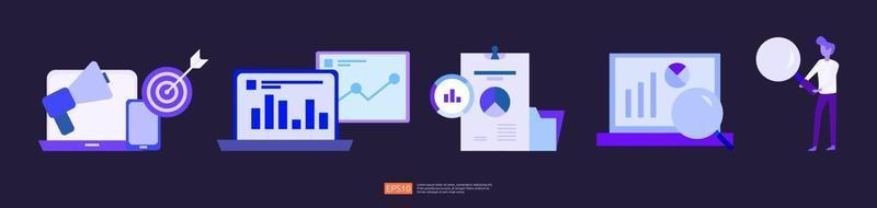 concept de stratégie de marketing numérique. illustration de jeu de croissance d'entreprise vecteur