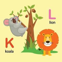 illustration isolé alphabet lettre k-koala,l-lion vecteur