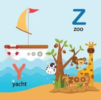 illustration isolé alphabet lettre y-yacht,z-zoo vecteur