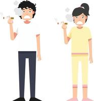 Femme et homme fumant une cigarette sur fond blanc vecteur