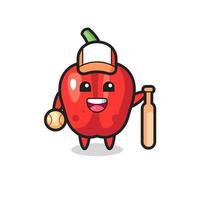 personnage de dessin animé de poivron rouge en tant que joueur de baseball vecteur