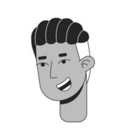 africain américain tresses Masculin souriant noir et blanc 2d ligne dessin animé personnage diriger. cornrow coiffure noir homme isolé vecteur contour la personne affronter. excité monochromatique plat place illustration