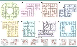 Labyrinthe puzzle Activités graphiques ensemble avec solutions vecteur