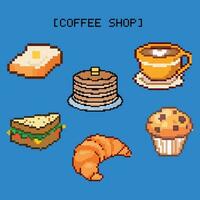 pixel art style café. collection de Icônes de desserts, bonbons, Gâteaux et café. pixel art style vecteur