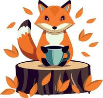 Renard avec une tasse de café dans le l'automne forêt. haute qualité vecteur illustration.