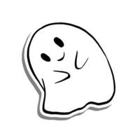 vecteur illustration de Halloween mignonne fantôme. dessin animé ligne sur blanc silhouette et gris ombre.