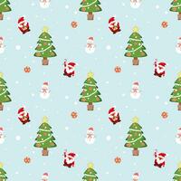 mignonne dessin animé Père Noël, Noël arbre, bonhomme de neige, et magnifiquement décoré pin des arbres. Noël sans couture modèle vecteur illustration
