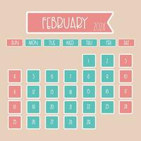 février 2024 mensuel calendrier conception avec mince Police de caractère où la semaine départs de dimanche vecteur